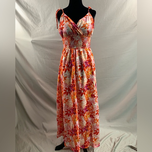 Boho Floral Print Knot Shoulder Shirred Cami Dress - Picture 6 of 7